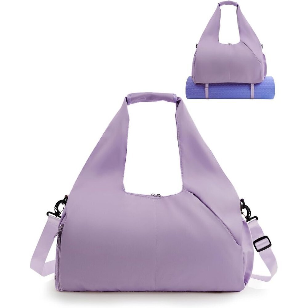 🆕Women Purpel Gym Bag Compartment Yoga Mat with Wet Pocket Strap Weekender Bag